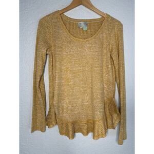 Anthropologie Saturday Sunday Waffle Knit Top Thermal Ruffle Split Back Casual